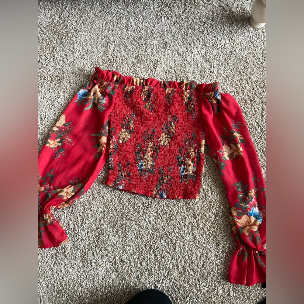 Red off shoulder crop